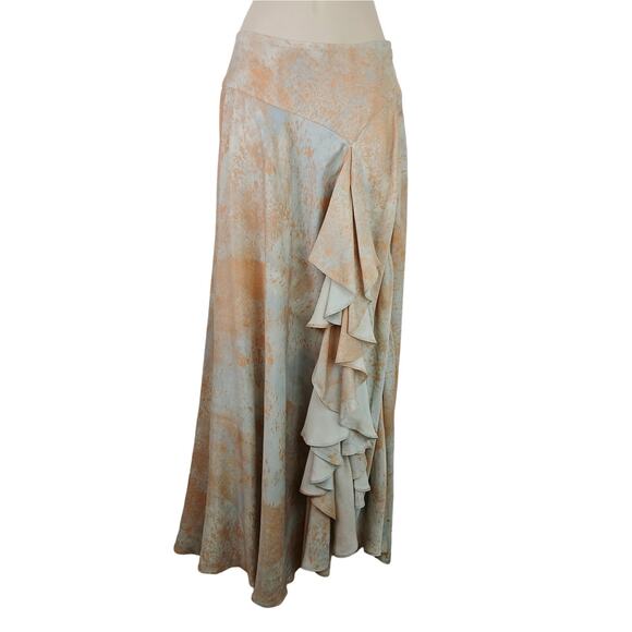 Free People SZ 4 Gardenia Print Maxi Skirt Romantic Enchanting Silky Ruffles - Picture 2 of 7